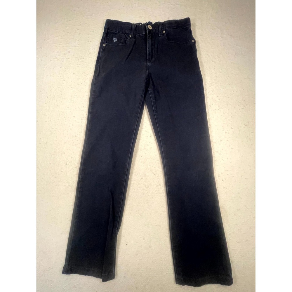 US Polo Assn Pants Womens 12 Navy Blue Cotton Stretch Logo Mid Rise Straight Leg